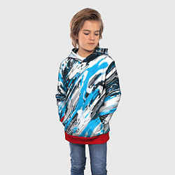 Толстовка-худи детская Спонтанные брызги голубые, цвет: 3D-красный — фото 2