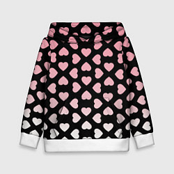 Толстовка-худи детская Розовые сердечки на чёрном, цвет: 3D-белый