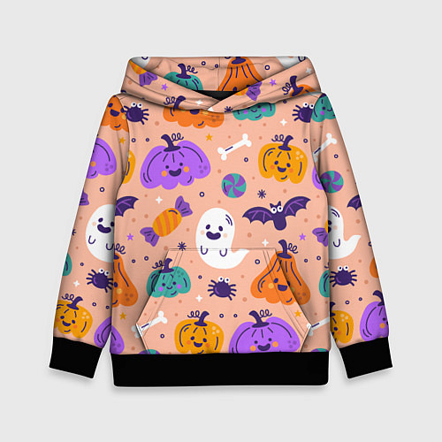 Детская толстовка Halloween - pumpkins and ghosts / 3D-Черный – фото 1
