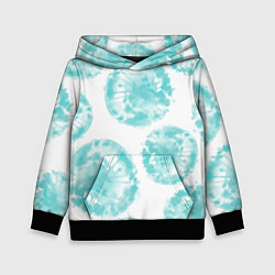 Толстовка-худи детская Акварельные голубые био формы, цвет: 3D-черный