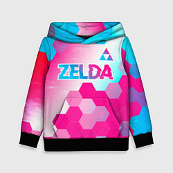 Толстовка-худи детская Zelda neon gradient style: символ сверху, цвет: 3D-черный