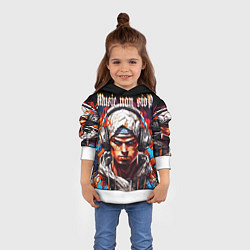 Толстовка-худи детская Граффити парень в наушниках music non stop, цвет: 3D-белый — фото 2