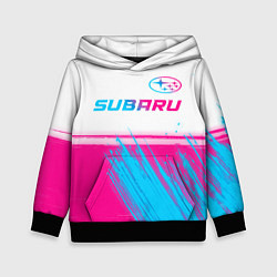 Толстовка-худи детская Subaru neon gradient style: символ сверху, цвет: 3D-черный