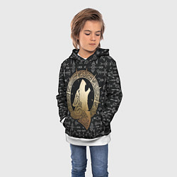 Толстовка-худи детская Тотемное животное - голова волка, цвет: 3D-белый — фото 2