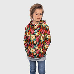 Толстовка-худи детская Узор из роз и разных цветов, цвет: 3D-меланж — фото 2