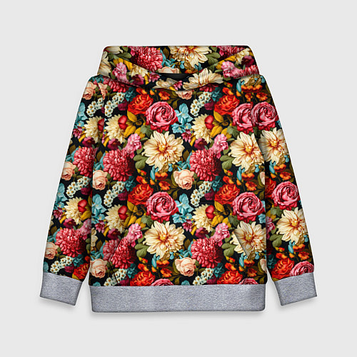 Детская толстовка Узор из роз и разных цветов / 3D-Меланж – фото 1