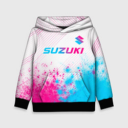 Толстовка-худи детская Suzuki neon gradient style: символ сверху, цвет: 3D-черный