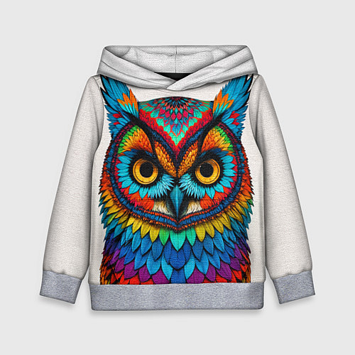 Детская толстовка Сова желтоглазая с разноцветными перьями / 3D-Меланж – фото 1