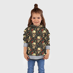 Толстовка-худи детская Череп рябина шишки и хвойные ветки, цвет: 3D-меланж — фото 2