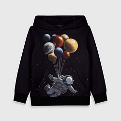 Толстовка-худи детская Космонавт с шариками в космосе, цвет: 3D-черный
