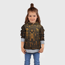 Толстовка-худи детская Арт в стиле египетских письмен, цвет: 3D-меланж — фото 2