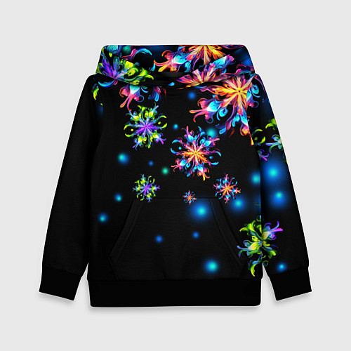 Детская толстовка Неоновые снежинки - Новый год / 3D-Черный – фото 1