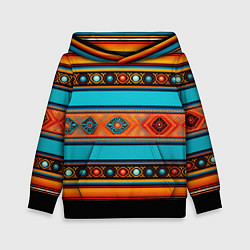 Толстовка-худи детская Этнический принт в горизонтальную полоску, цвет: 3D-черный