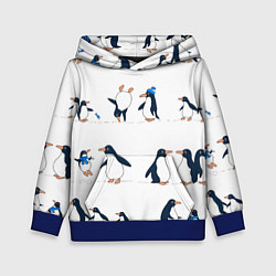 Толстовка-худи детская Семейство пингвинов на прогулке, цвет: 3D-синий