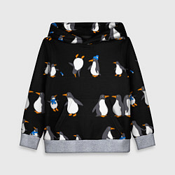 Толстовка-худи детская Веселая семья пингвинов, цвет: 3D-меланж
