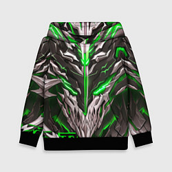 Толстовка-худи детская Зелёный неоновый кибер демон, цвет: 3D-черный