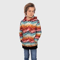 Толстовка-худи детская Разноцветные полосы текстура ткани, цвет: 3D-черный — фото 2