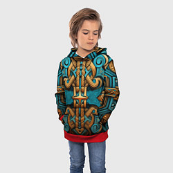 Толстовка-худи детская Орнамент в норвежском стиле, цвет: 3D-красный — фото 2