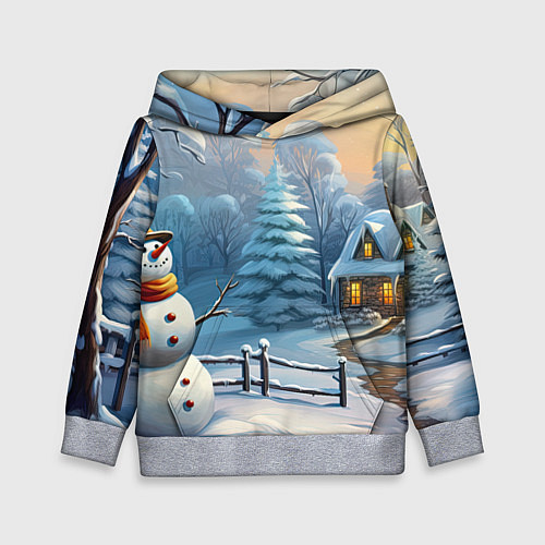 Детская толстовка Новый год и снеговик / 3D-Меланж – фото 1