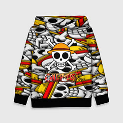 Толстовка-худи детская One Piece logo pattern pirat, цвет: 3D-черный