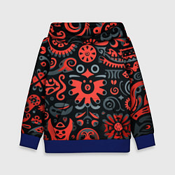 Толстовка-худи детская Красно-черный узор в славянском стиле, цвет: 3D-синий