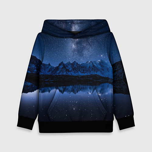Детская толстовка Галактическая зимняя ночь в горах / 3D-Черный – фото 1