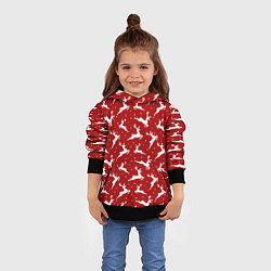 Толстовка-худи детская Красный паттерн с новогодними оленями, цвет: 3D-черный — фото 2