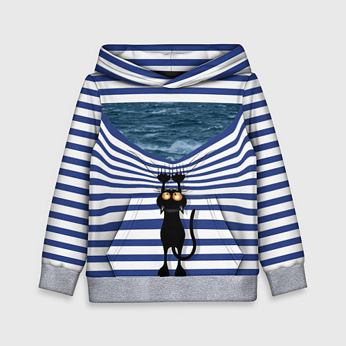 Детская толстовка Чёрный кот разорвал тельняшку душа моряка / 3D-Меланж – фото 1