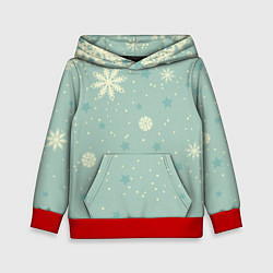 Толстовка-худи детская Снежинки и звезды на матно зеленем, цвет: 3D-красный