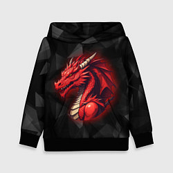 Толстовка-худи детская Красный дракон на полигональном черном фоне, цвет: 3D-черный