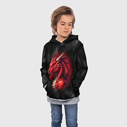 Толстовка-худи детская Красный дракон на полигональном черном фоне, цвет: 3D-меланж — фото 2