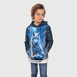 Толстовка-худи детская Волк в зимнем ночном лесу, цвет: 3D-белый — фото 2