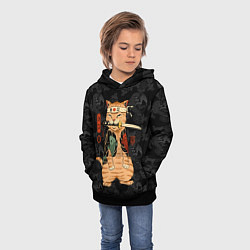 Толстовка-худи детская Кот самурай якудза с карпами, цвет: 3D-черный — фото 2