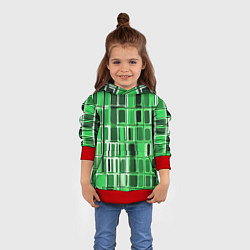 Толстовка-худи детская Зелёные прямоугольники, цвет: 3D-красный — фото 2