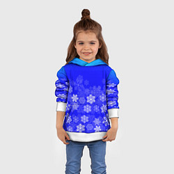 Толстовка-худи детская Снежинки на синем, цвет: 3D-белый — фото 2