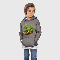 Толстовка-худи детская Зелёный деревянный дракон на дереве талисман, цвет: 3D-белый — фото 2
