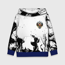 Толстовка-худи детская Герб РФ огненный стиль чернобелый, цвет: 3D-синий