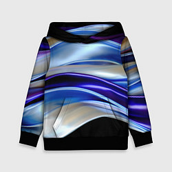 Толстовка-худи детская Абстрактные волны синего оттенка, цвет: 3D-черный