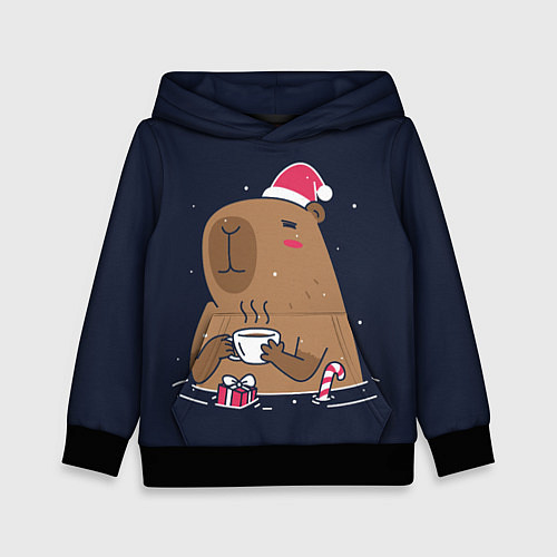Детская толстовка Новогодняя капибара - 2024 / 3D-Черный – фото 1