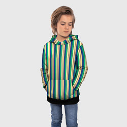 Толстовка-худи детская Полосатый жёлто-зелёно-синий, цвет: 3D-черный — фото 2