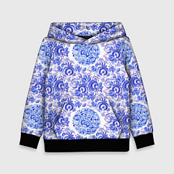 Толстовка-худи детская Новогодняя гжель роспись, цвет: 3D-черный