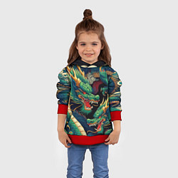 Толстовка-худи детская Два Японских дракона - ирезуми, цвет: 3D-красный — фото 2