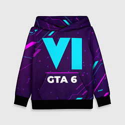 Толстовка-худи детская Символ GTA 6 в неоновых цветах на темном фоне, цвет: 3D-черный