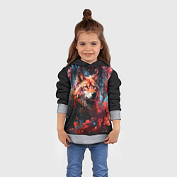 Толстовка-худи детская Красный волк в брызгах краски, цвет: 3D-меланж — фото 2