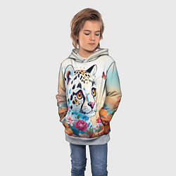 Толстовка-худи детская Мультяшный леопард в цветах, цвет: 3D-меланж — фото 2