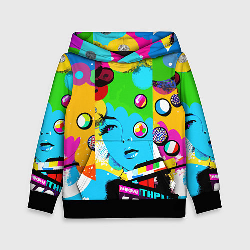 Детская толстовка Girls face - pop art / 3D-Черный – фото 1