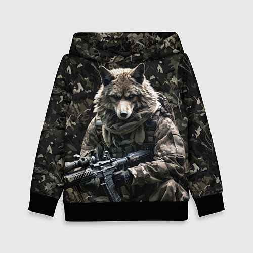Детская толстовка Волк солдат в камуфляже / 3D-Черный – фото 1