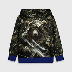 Толстовка-худи детская Медведь снайпер маскировка, цвет: 3D-синий