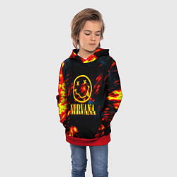 Толстовка-худи детская Nirvana rock огненное лого лава, цвет: 3D-красный — фото 2
