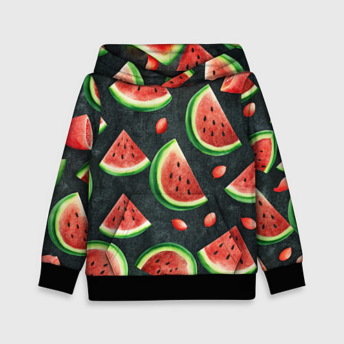 Детская толстовка Паттерн красные дольки арбуза / 3D-Черный – фото 1